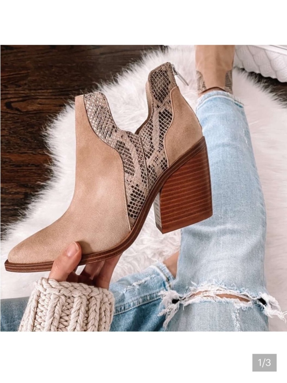 Vince Camuto Gannilla Tortilla Suede and Snake Print Leather Western Booties